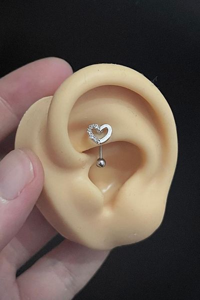 Blisse Piercing Women's Heart Figured Zircon Stone Rook and Eyebrow Steel Piercing