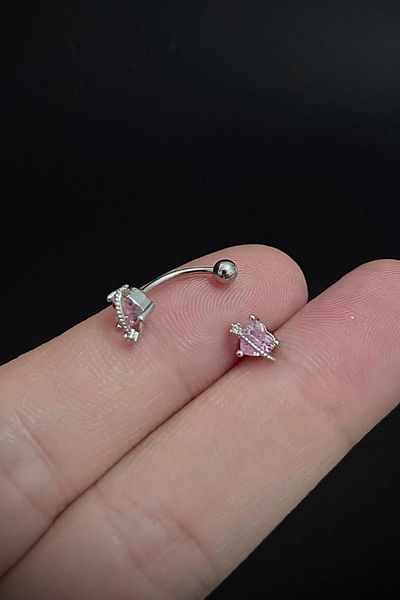 Blisse Piercing Women's Heart Figured Purple Zircon Stone Rook and Eyebrow Steel Piercing