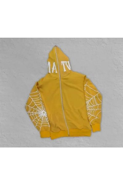 MODAVERA Two Thread Spider Printed Oversize Cardigan - Yellow