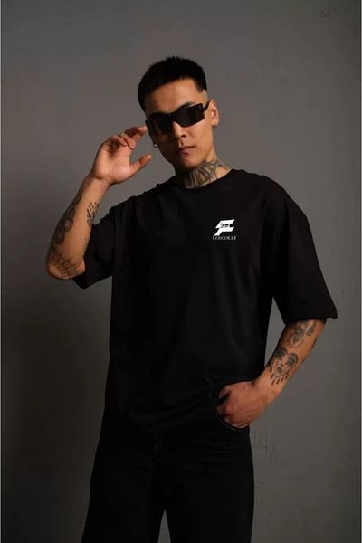 JANES Μπλουζάκι Unisex Crew Neck Printed Oversize - Μαύρο