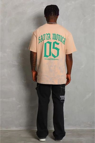 YALÇIN Unisex Oversize εμπριμέ ποδηλατικό μπλουζάκι - Μπεζ