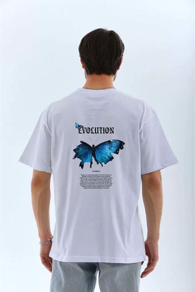Viyamo Λευκό μπλουζάκι Unisex Oversize με στάμπα με λαιμόκοψη