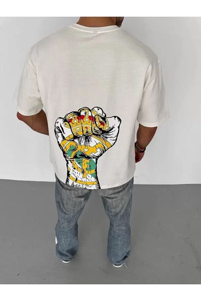 JANES Λευκό μπλουζάκι Unisex Oversize με στάμπα με λαιμόκοψη