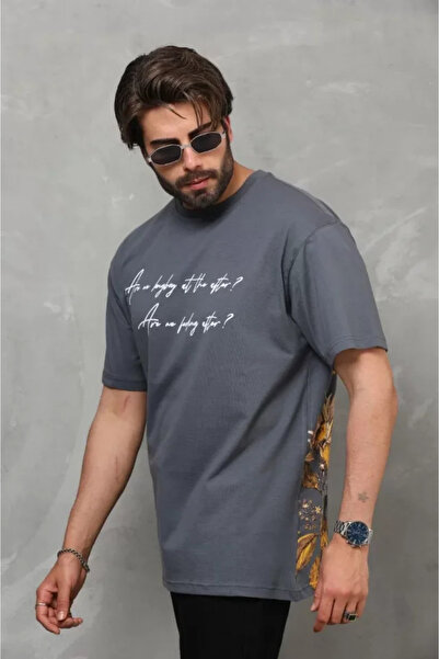 JANES Unisex okrugla kragna Štampano Oversize kroj T-shirt - Dimljeno