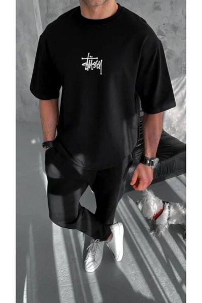 COTTONLAB Μπλουζάκι Unisex Crew Neck Printed Oversize - Μαύρο