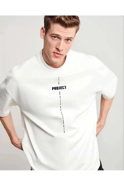 JANES Λευκό μπλουζάκι Unisex Oversize με στάμπα με λαιμόκοψη