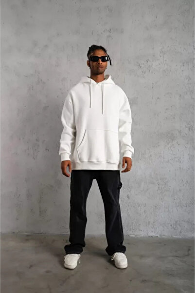 JANES Чоловічий світлий світшот з капюшоном - білий