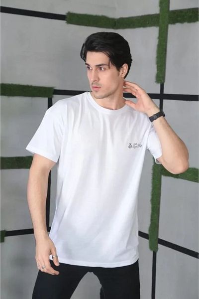 Viyamo Λευκό μπλουζάκι Unisex Oversize με στάμπα με λαιμόκοψη