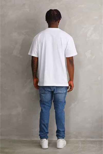 MODA Unisex Eyelet Detailed Printed Oversize T-Shirt - White