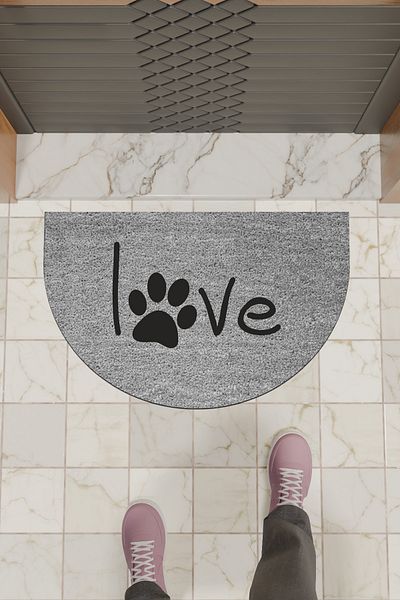 Dormot Home Modern Digital Doormat Gray Paw Love Doormat - Front Door Mat