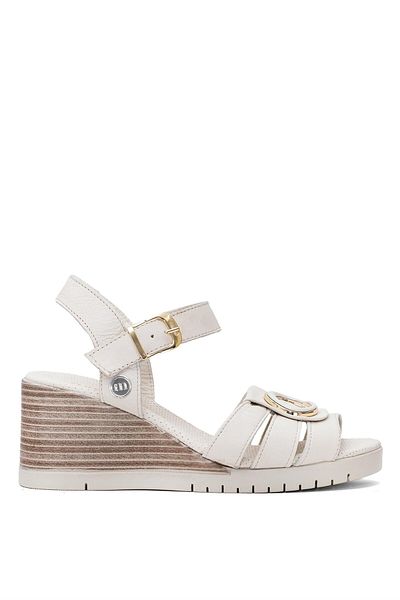 Mammamia D25Ys-2775 Women's Genuine Leather Wedge Heel Sandals Bone