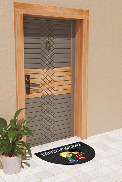 Rugmood Modern Dijital Paspas Siyah Chen ve Cedric Paspas - Kapı Önü Paspası