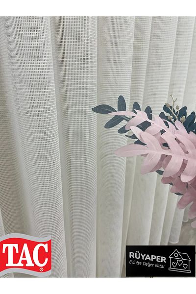 Taç Rüyaper Ecrü (Off-White) Modern Textured Knitted 1/3 Sik Pleated Tulle Curtain