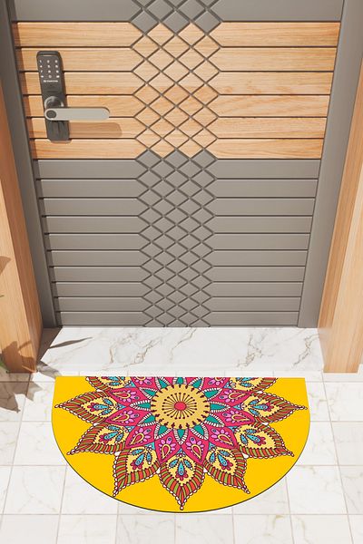 Dormot Home Modern Digital Doormat Yellow Mandala Pattern Doormat - Front Door Mat
