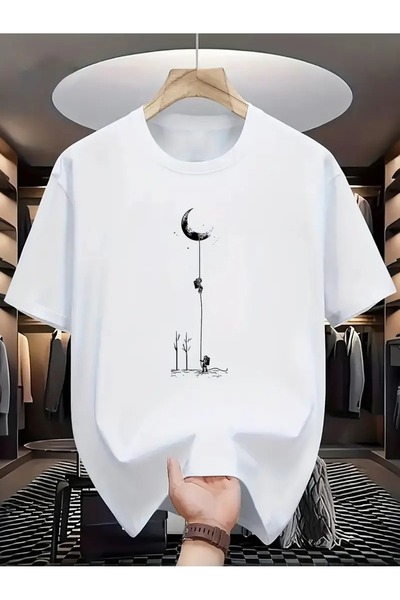 Massgai Tricou oversize unisex cu imprimeu Half Moon Astronaut 100% bumbac