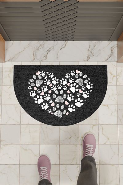 Dormot Home Modern Digital Doormat Black Heart and Paws - Door Front Mat