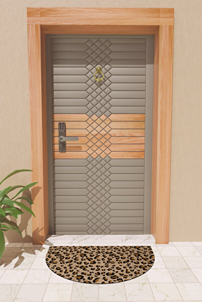 Rugmood Modern Dijital Paspas Kahverengii Leopar Desen Paspas - Kapı Önü Paspası