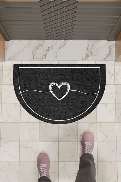 Dormot Home Modern Digital Doormat Black Heart Doormat - Front Door Mat
