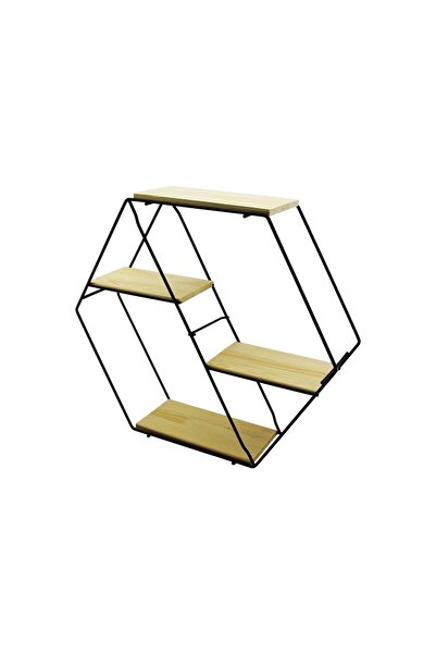 shopwave Petek - 4-Ply Metal Frame - Decorative Shelf with Wooden Shelf 60 X 14 X 53 cm (5047)