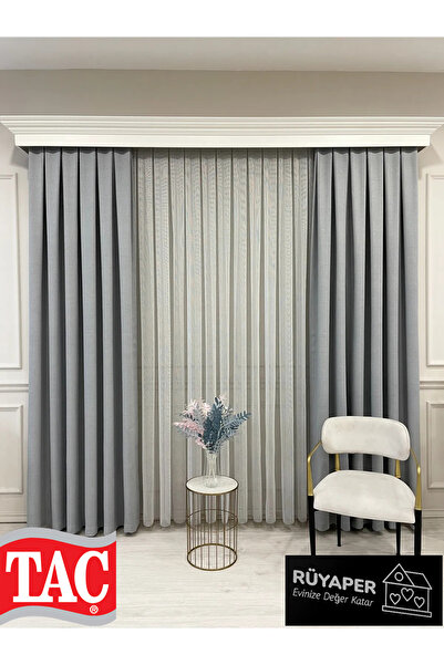 Taç Dreamper Gray Color Modern Textured Knitted 1/3 Dense Pleat Tulle Curtain