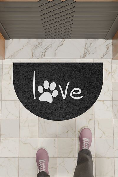 Dormot Home Modern Digital Doormat Black Paw Love Doormat - Front Door Mat