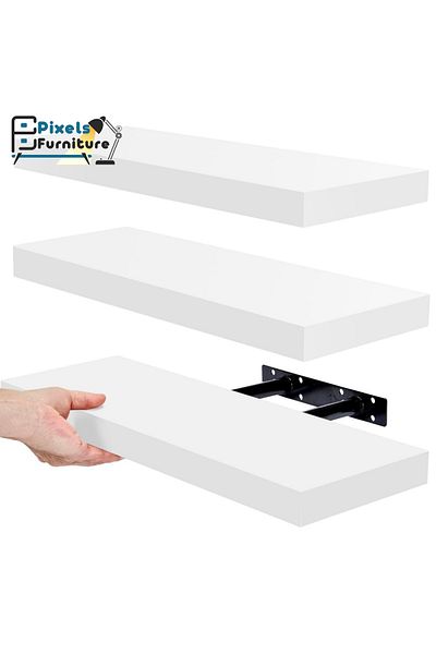 PixelsFurniture Set of 3 Pixel Furniture Floating Shelves for Wall, Shelves with Invisible Brackets, 80CM White