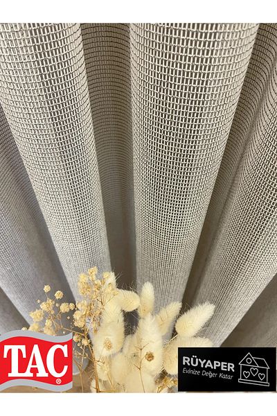Taç Dreamper Beige-Grey Color Modern Textured Knitted 1/3 Sik Pleat Tulle Curtain