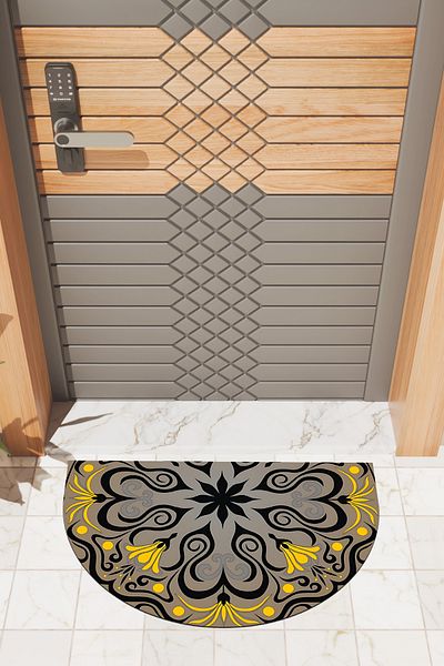 Dormot Home Modern Digital Doormat Gray Yellow Mandala Pattern Doormat - Front Door Mat