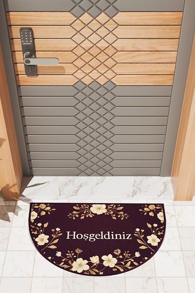 Rugmood Modern Digital Doormat Maroon Floral Half Moon Doormat - Front Door Mat