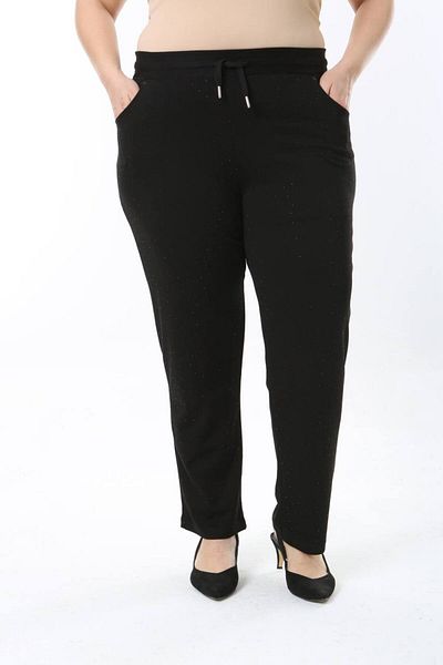 Butik Ayseba Women's Black Stone Pocket Large Size Steel Knit Trousers