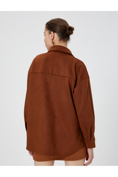 Koton Standardní košilový límec Obyčejná hnědá dámská košile 4WAL60004IW