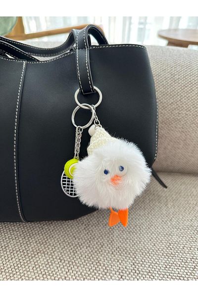 Çantacımstore Bag Charm Angrybirds Tennis Racket Ball White Accessory