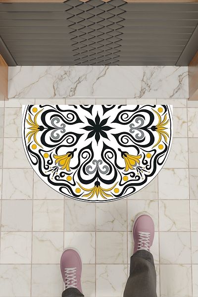 Rugmood Modern Digital Doormat White Mandala Pattern Doormat - Front Door Mat