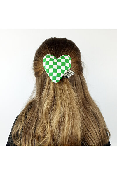 woodycord Închizătoare automată cu inimă în carouri, albă și verde, realizată manual