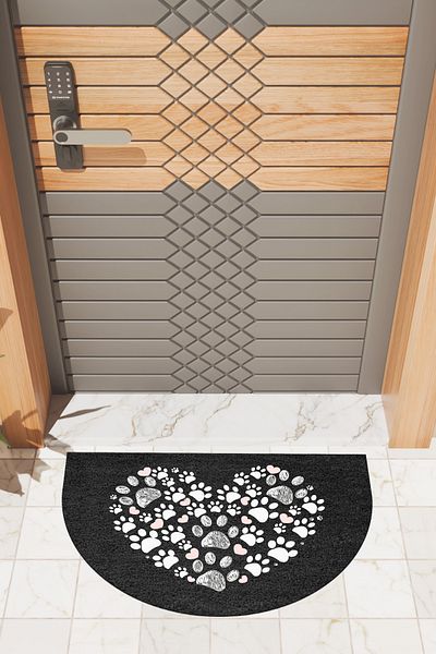 Dormot Home Modern Digital Doormat Black Heart and Paws - Door Front Mat