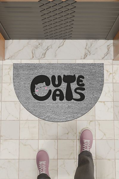 Rugmood Modern Digital Doormat Gray Cute Cats Doormat - Front Door Mat