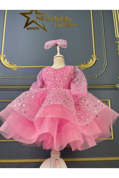 Star Kids Rochie Roz pentru Fata cu margele, Rochie pentru fete de absolvire cu margele