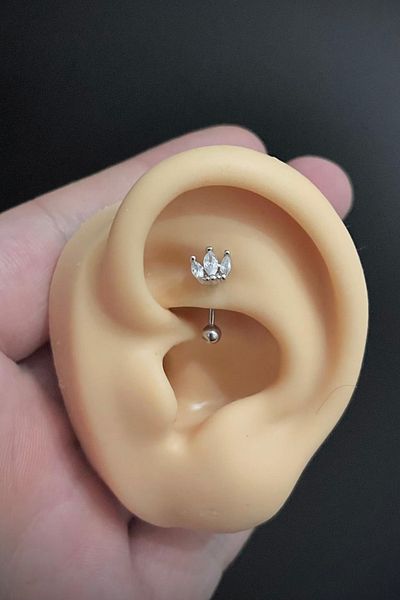 Blisse Piercing Women's Crown Figured Zircon Stone Rook and Eyebrow Steel Piercing