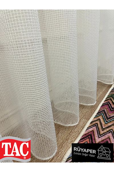 Taç Modern Textured Square Honeycomb 1/3 Dense Pleat Tulle Curtain