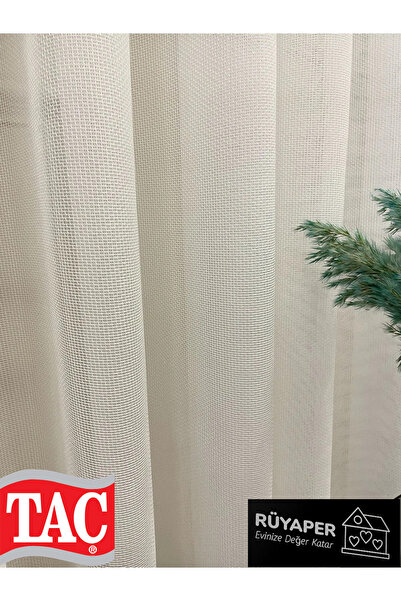 Taç Honeycomb Textured Armor - Transparent Glitter 1/3 Sik Pleat - Ecru Tulle Curtain