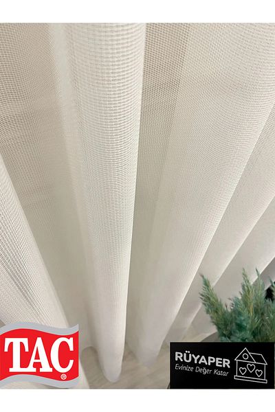 Taç Honeycomb Textured Armor - Transparent Glitter 1/3 Sik Pleat - Ecru Tulle Curtain