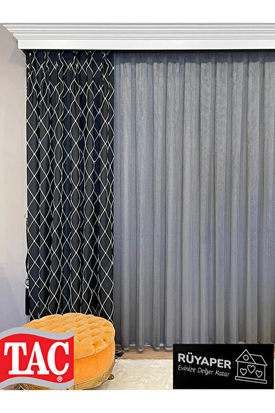 Taç Modern Textured Knitted 1/3 Dense Pleat – Dark Gray Tulle Curtain
