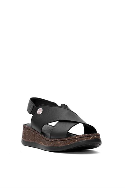 Mammamia Sandale plate damă din piele naturală - negru