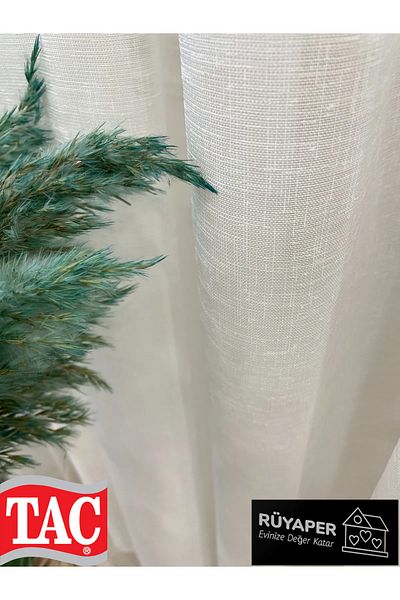 Taç Natural Linen Tulle Curtain 1/3 Dense Ple - Ecru