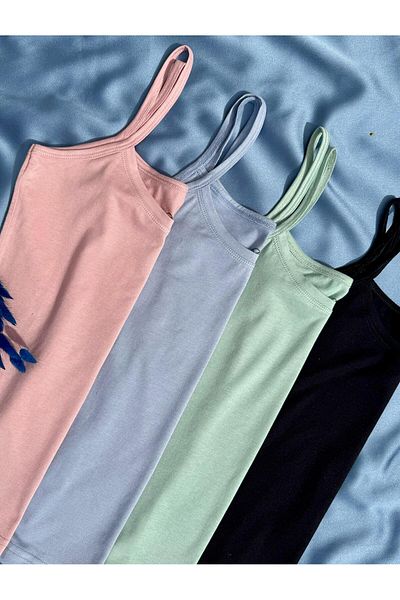 VicTroy Elosia Modal Fabric 4 Pack Blue, Pink, Green and Black Color Women's Tank Top with Rope Strap 66E02