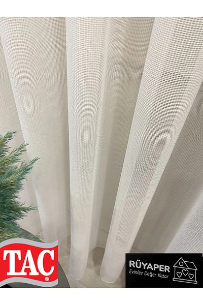 Taç Honeycomb Textured Armor - Transparent Glitter 1/3 Sik Pleat - Ecru Tulle Curtain