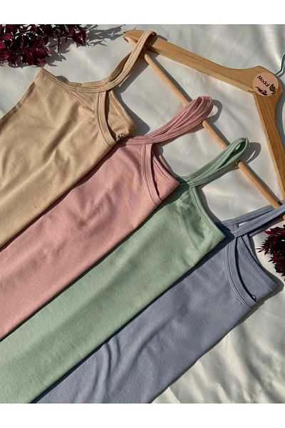 VicTroy Elosia Modal Fabric 4'lü قميص داخلي نسائي باللون الأزرق والوردي والأخضر والجلد مع حزام حبل 66E02