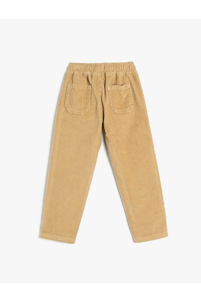 Koton Cotton Velvet Trousers with Tie Waist Pocket Detail