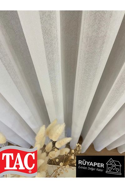 Taç Ecru Linen Effect 1/3 Sik Pleat Tulle Curtain