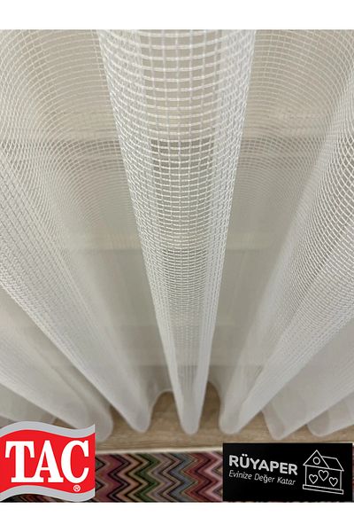 Taç Modern Textured Square Honeycomb 1/3 Dense Pleat Tulle Curtain